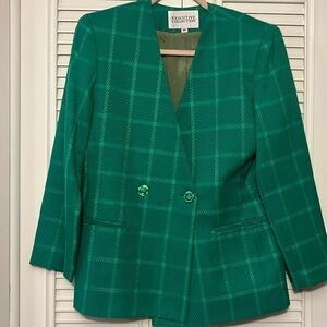 Vintage Executive collection green plaid  blazer size 8p granny core retro